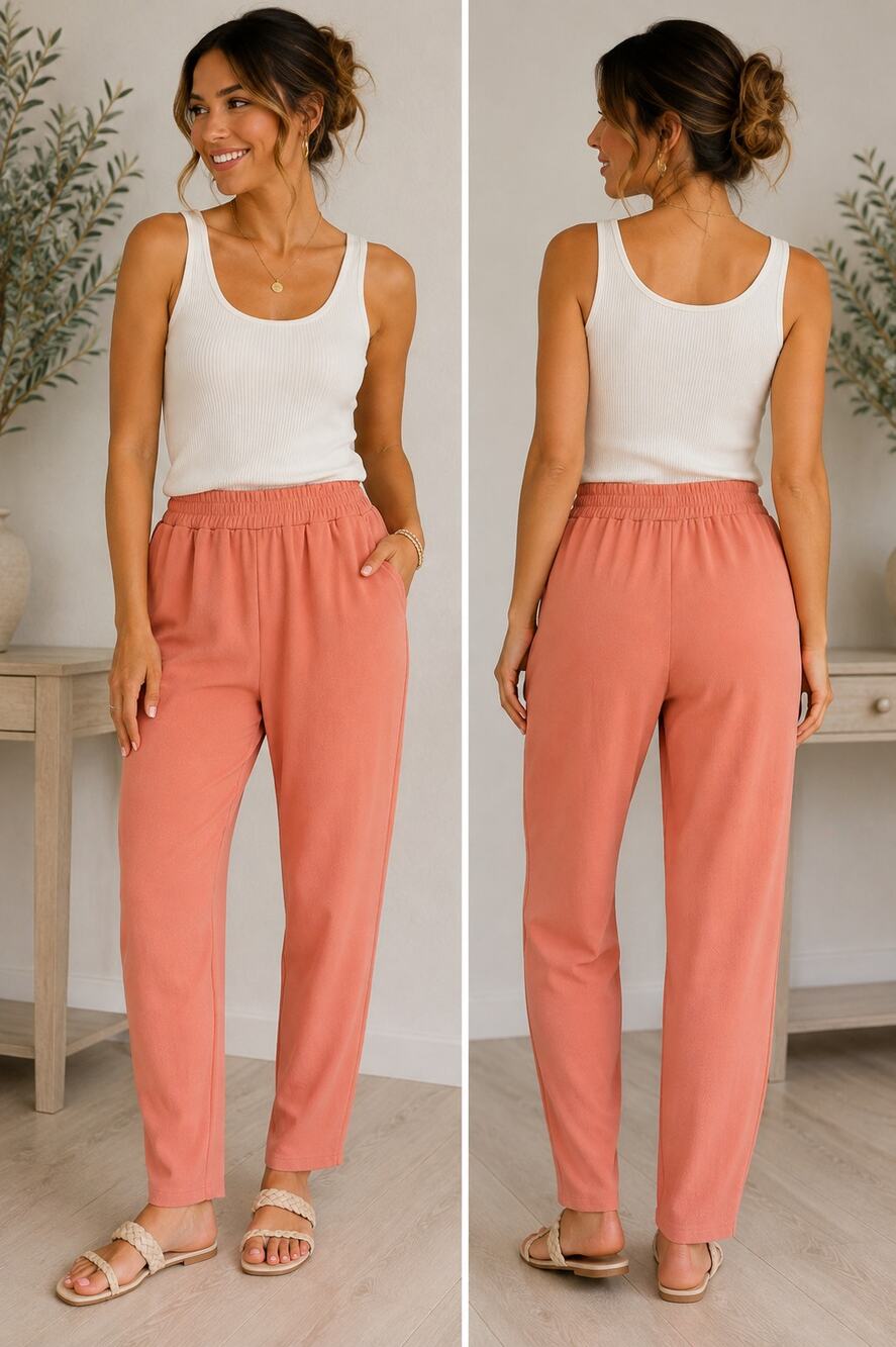 IZURIA Coral Pink Pull On Pants Wide Leg Elastic Waist Large